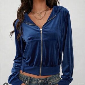 Y2K Tracksuit Velour Zip up jacket hoodie blue women’s XL velvet 2000'S